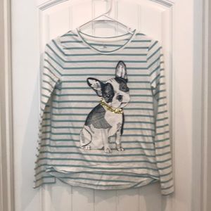 Boston terrier striped long sleeve tee.
